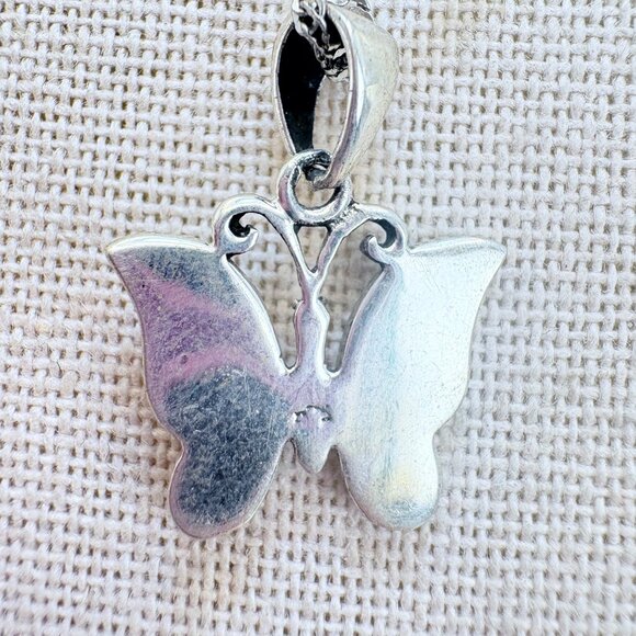 VTG Sterling Silver 925 Abalone Butterfly Pendant Necklace Size 18" Adjustable - Picture 6 of 14